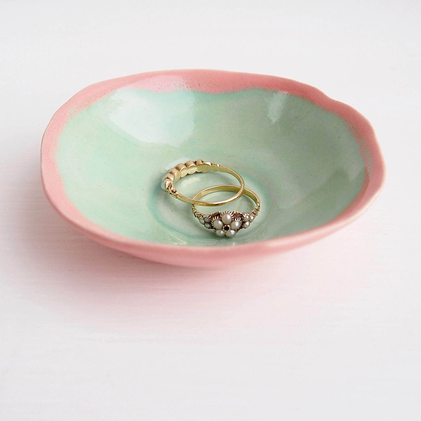 Handmade Pastel Pink and Turquoise Ice Cream Ring Bowls