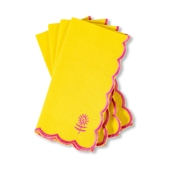 Icon Linen Napkins S/4 - Yellow + Neon Pink