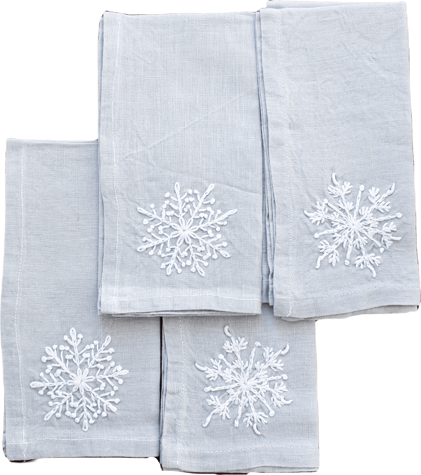 Hand Embroided Linen Napkins - Light Gray-Blue 2 - Set of 4