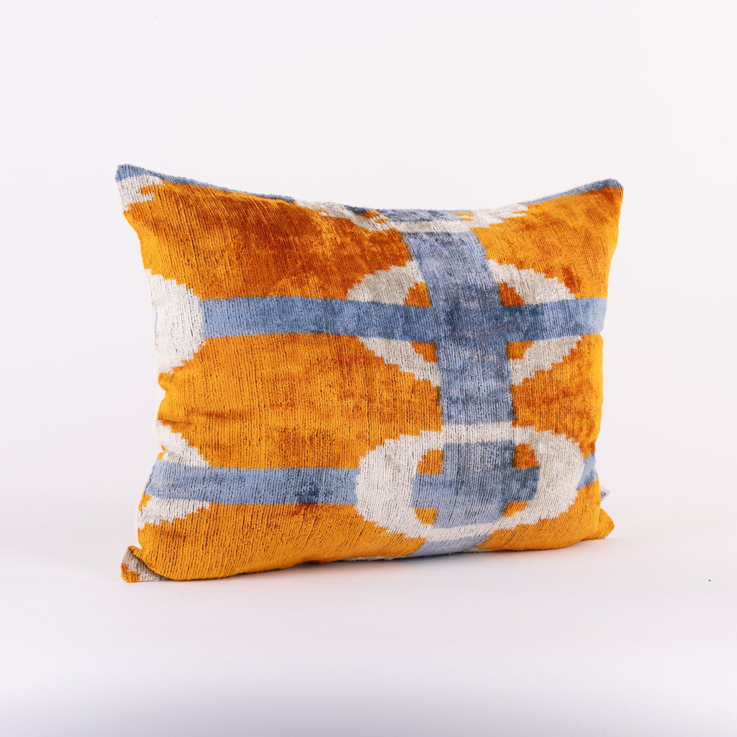 Silk Velvet Ikat Cushion - Orange/ Blue