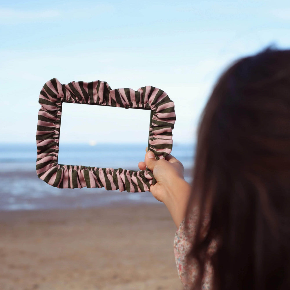 Dark Olive & Rose Stripe Ruffle Frame