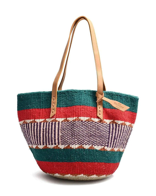 FAIDIKA: Handwoven Green, Red, Purple, Pink Wool Tote Bag