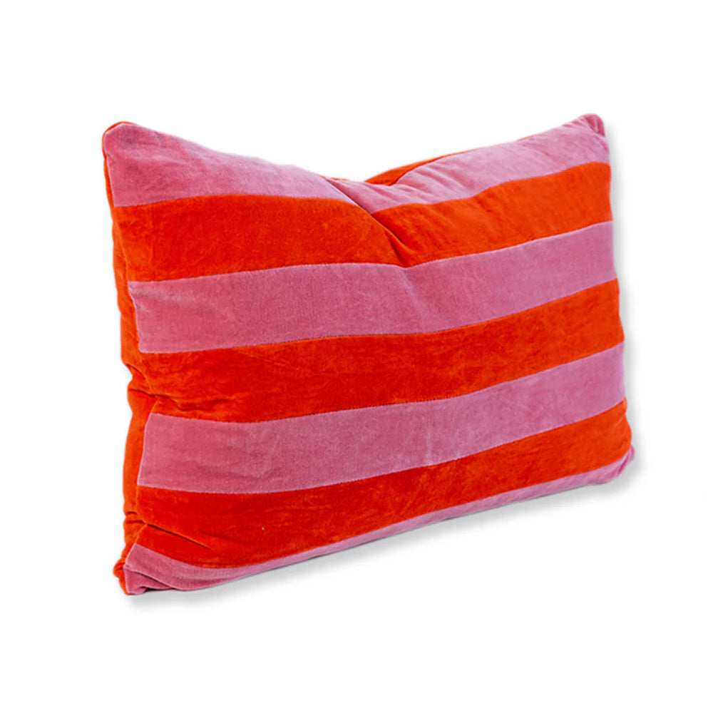 Striped Velvet Lumbar Pillow - Pink + Orange