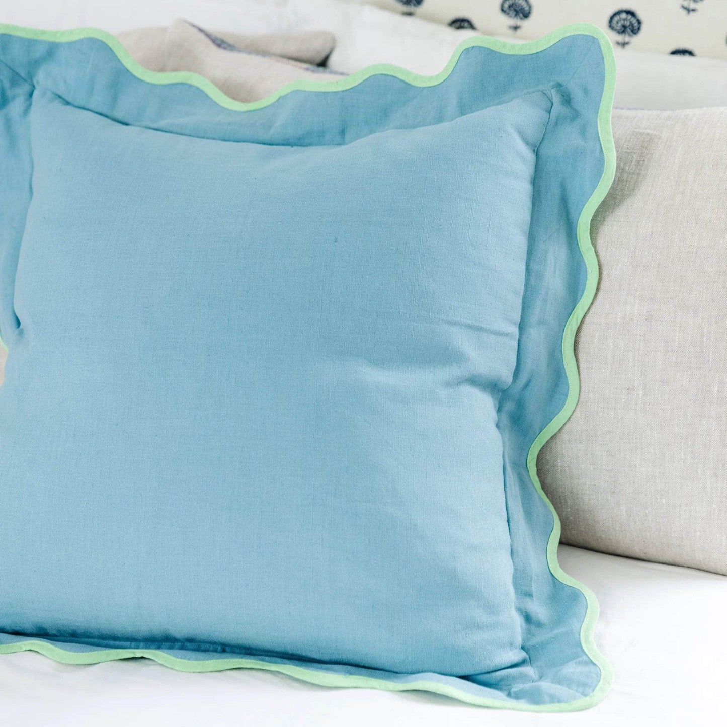 Darcy Linen Pillow - Aqua + Mint