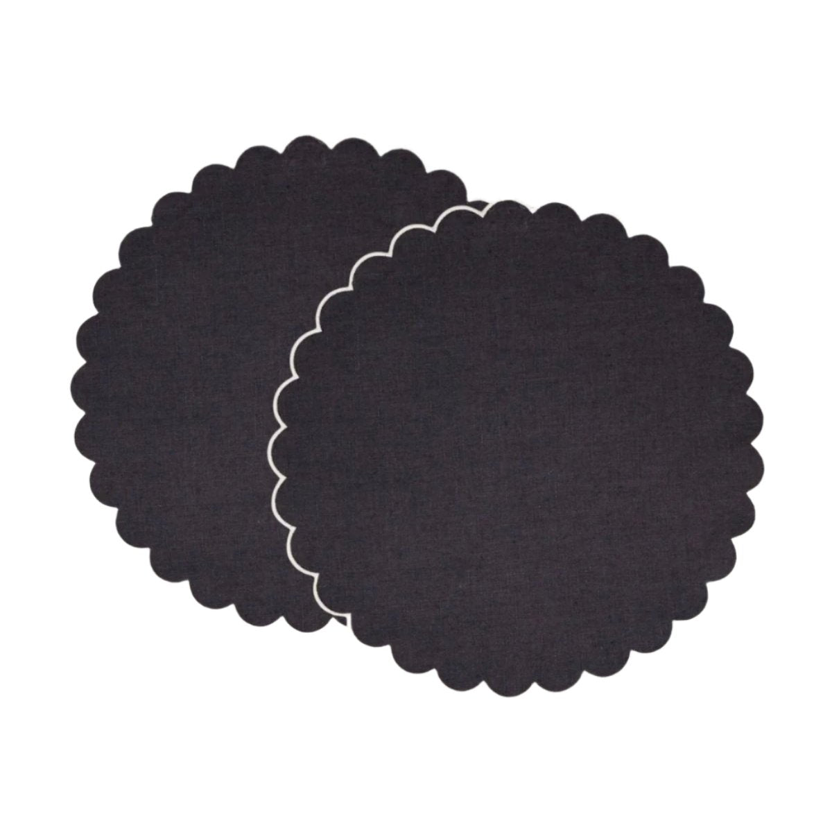 The Slate Blue and White Linen Scalloped Round Placemats (Set of 2)