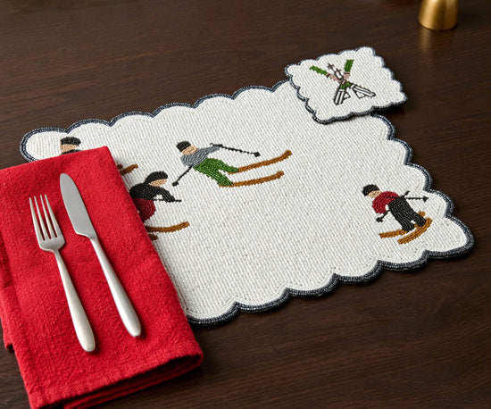 Winter Ski Resort Christmas Table Runner & Christmas placemats Set