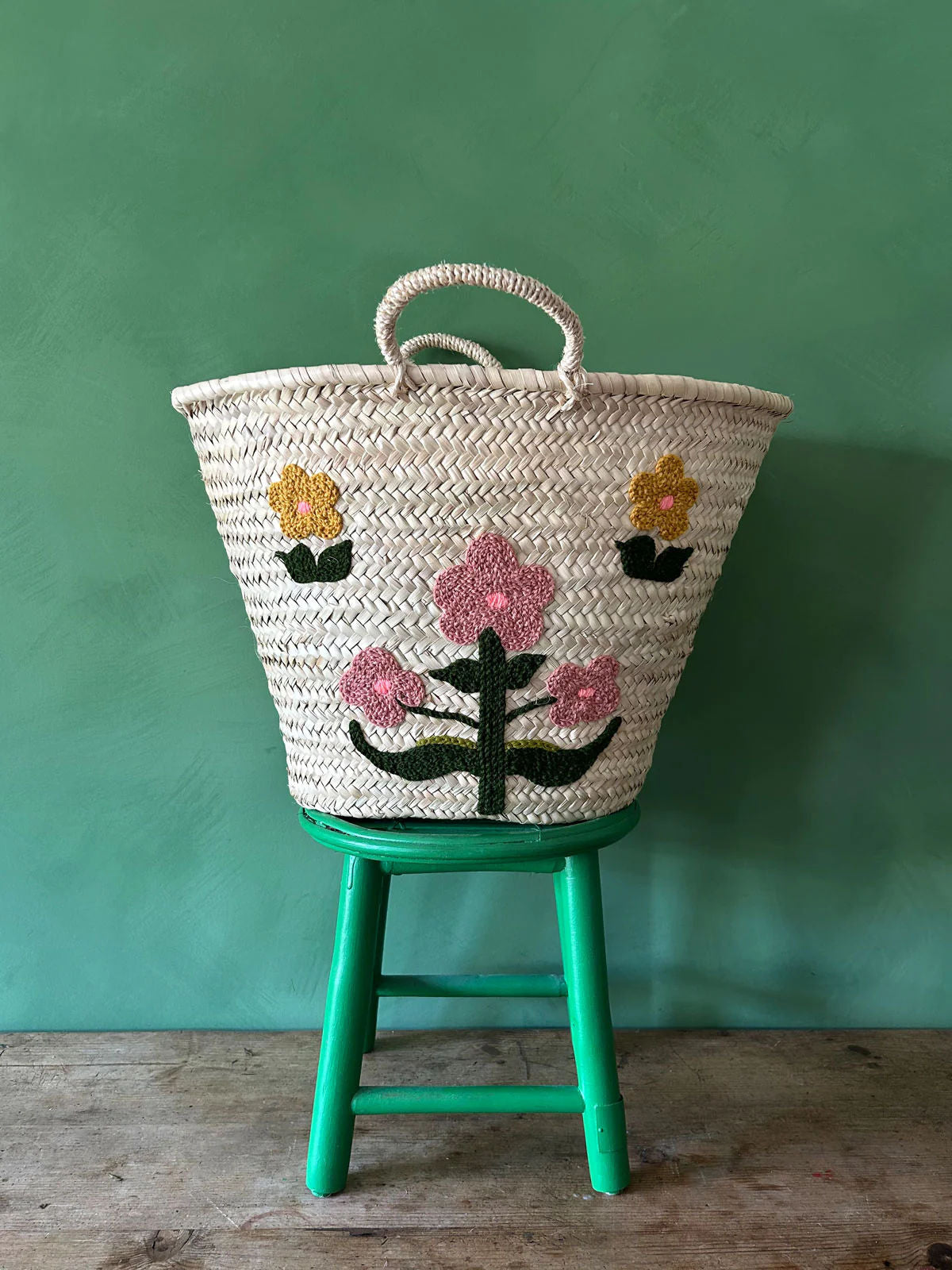 Hand Embroidered Market Basket, Posy