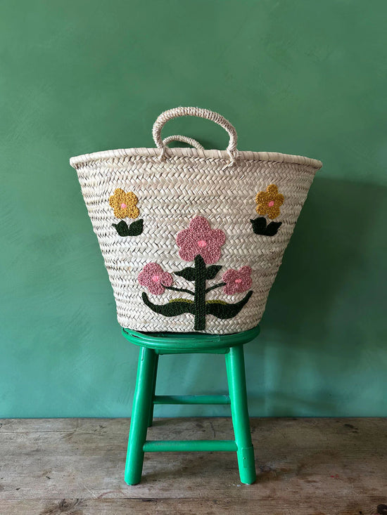 Hand Embroidered Market Basket, Posy