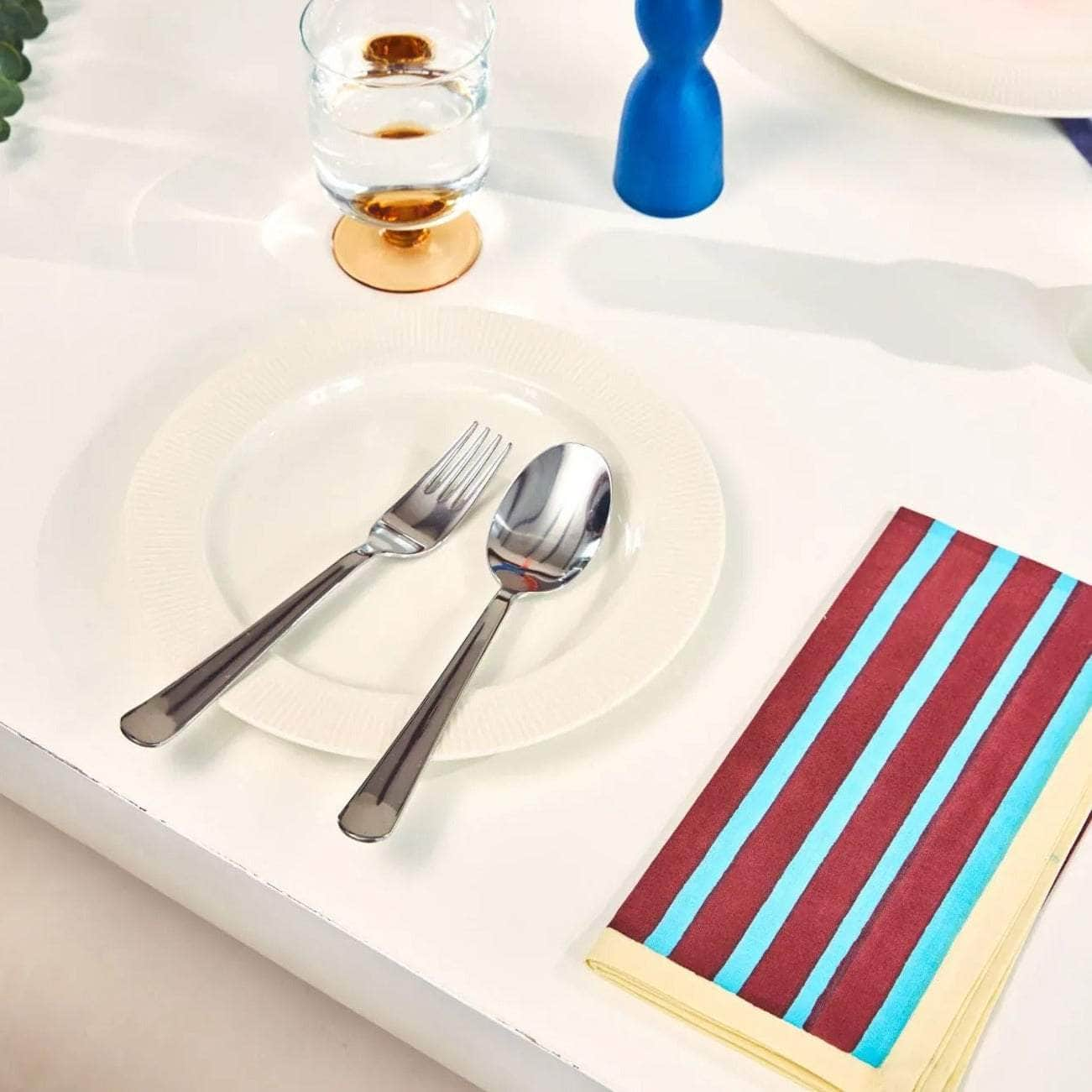 Block Stripe Napkins - Lemon / Forest Green