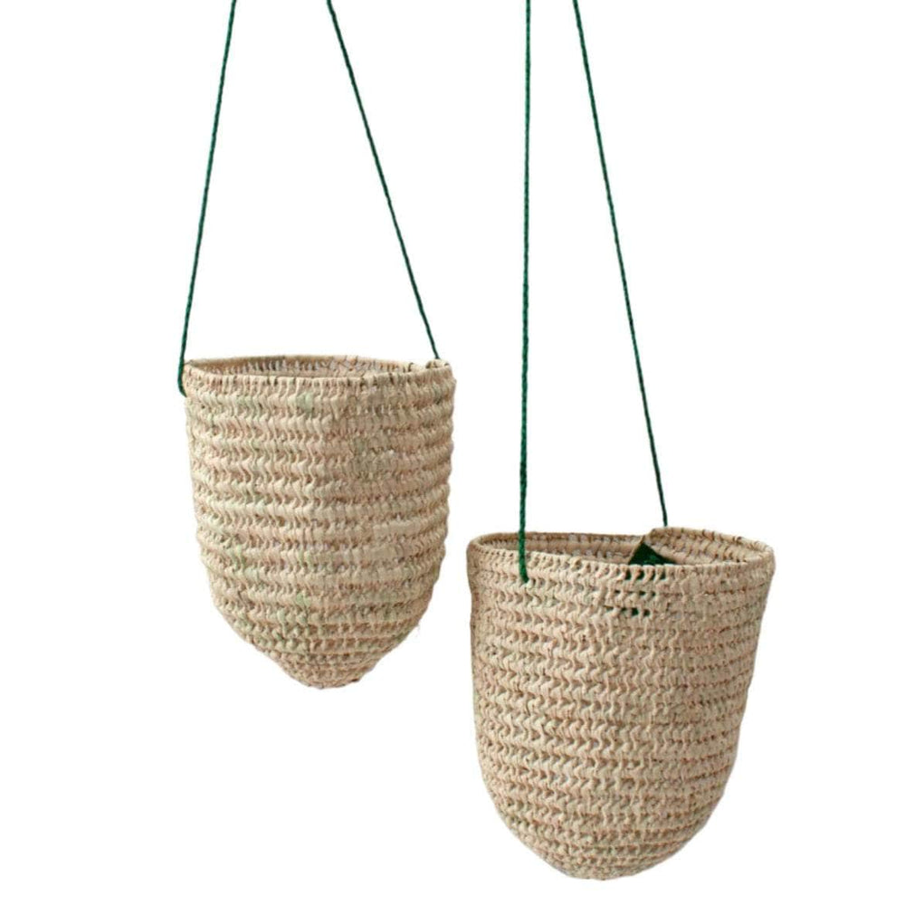 Open Weave Dome Hanging Baskets - Green