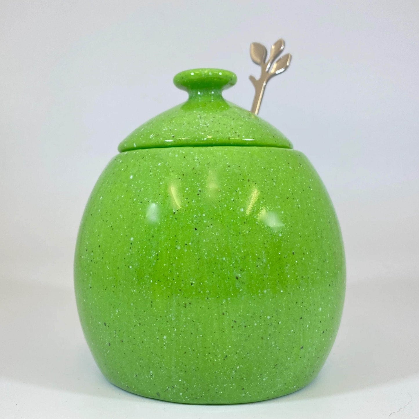 Sugar Bowl with Spoon - Lime Green Glaze