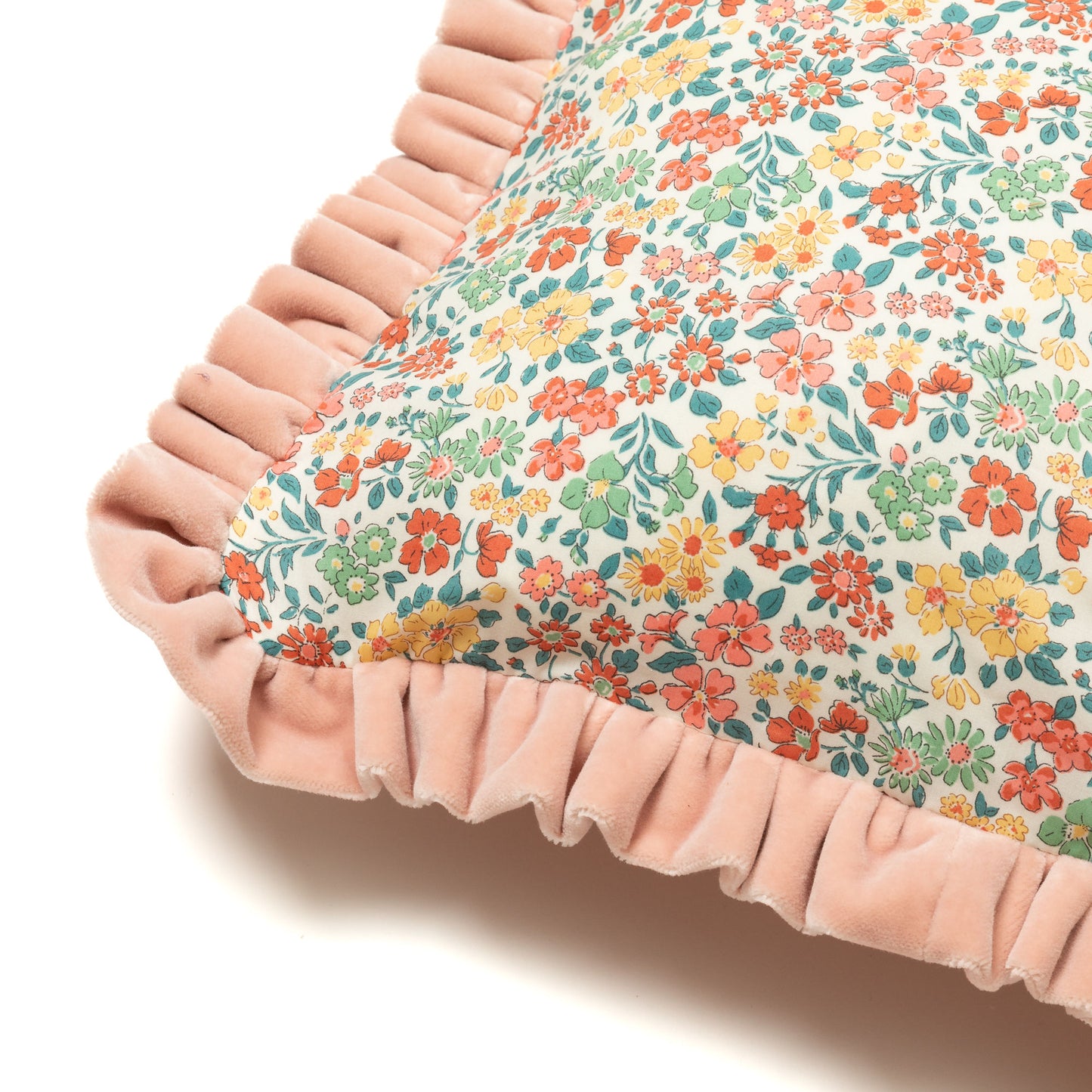 Velvet Ruffle Cushion with Liberty Fabric