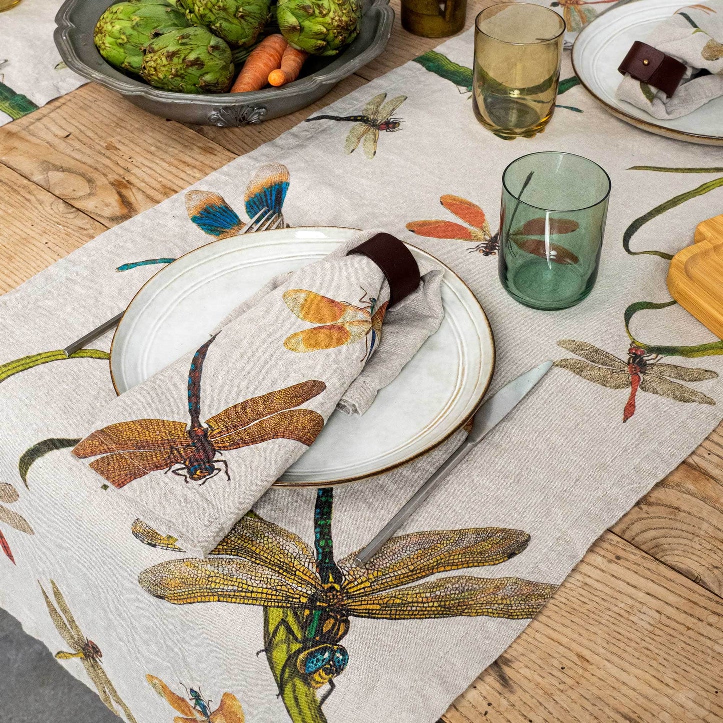 Linen Table Runner LAKESIDE DRAGONFLIES