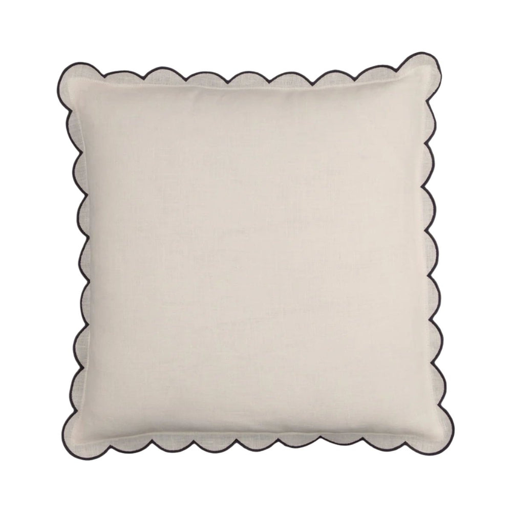 The Slate Blue & White Scalloped Linen Rectangular Cushion