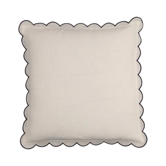 The Slate Blue & White Scalloped Linen Rectangular Cushion