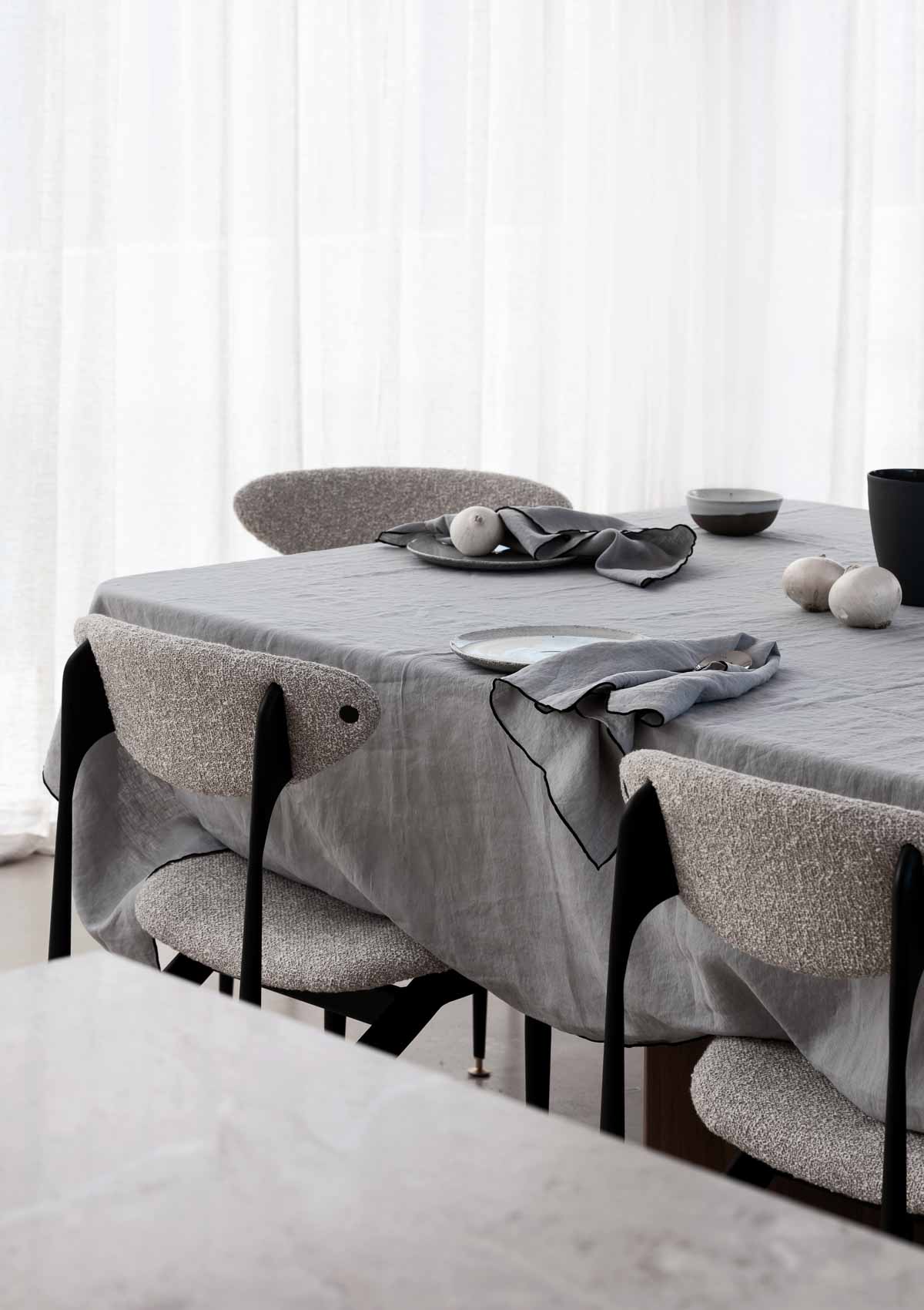 Amara Stitch 100% Linen Tablecloth - Cool Grey