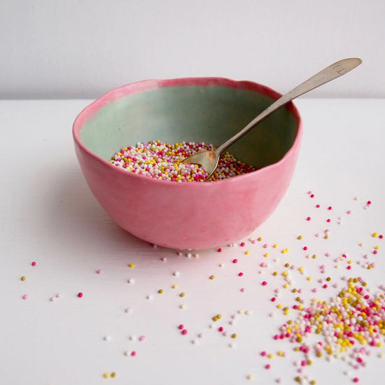 Handmade Pastel Pink and Turquoise Ice Cream Ring Bowls