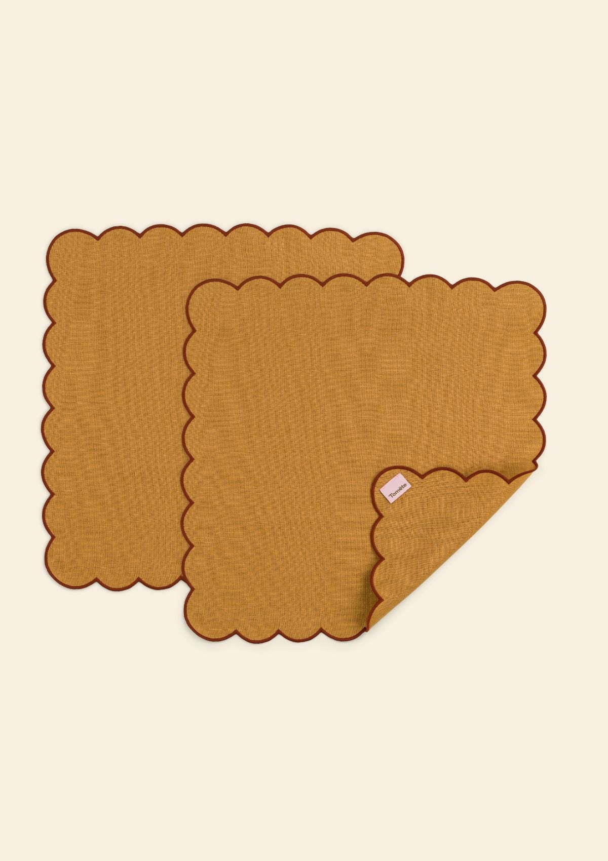 The Yellow and Red Ochre Linen Scalloped Napkins (Set of 2)