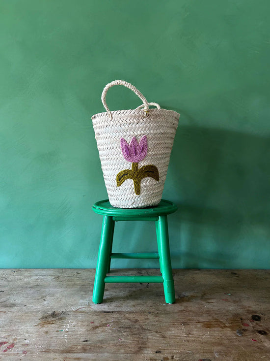 Hand Embroidered Bucket Basket, Tulip