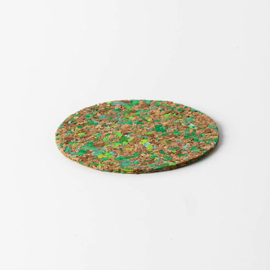 Green Speckled Round Cork Coasters - Set of 4