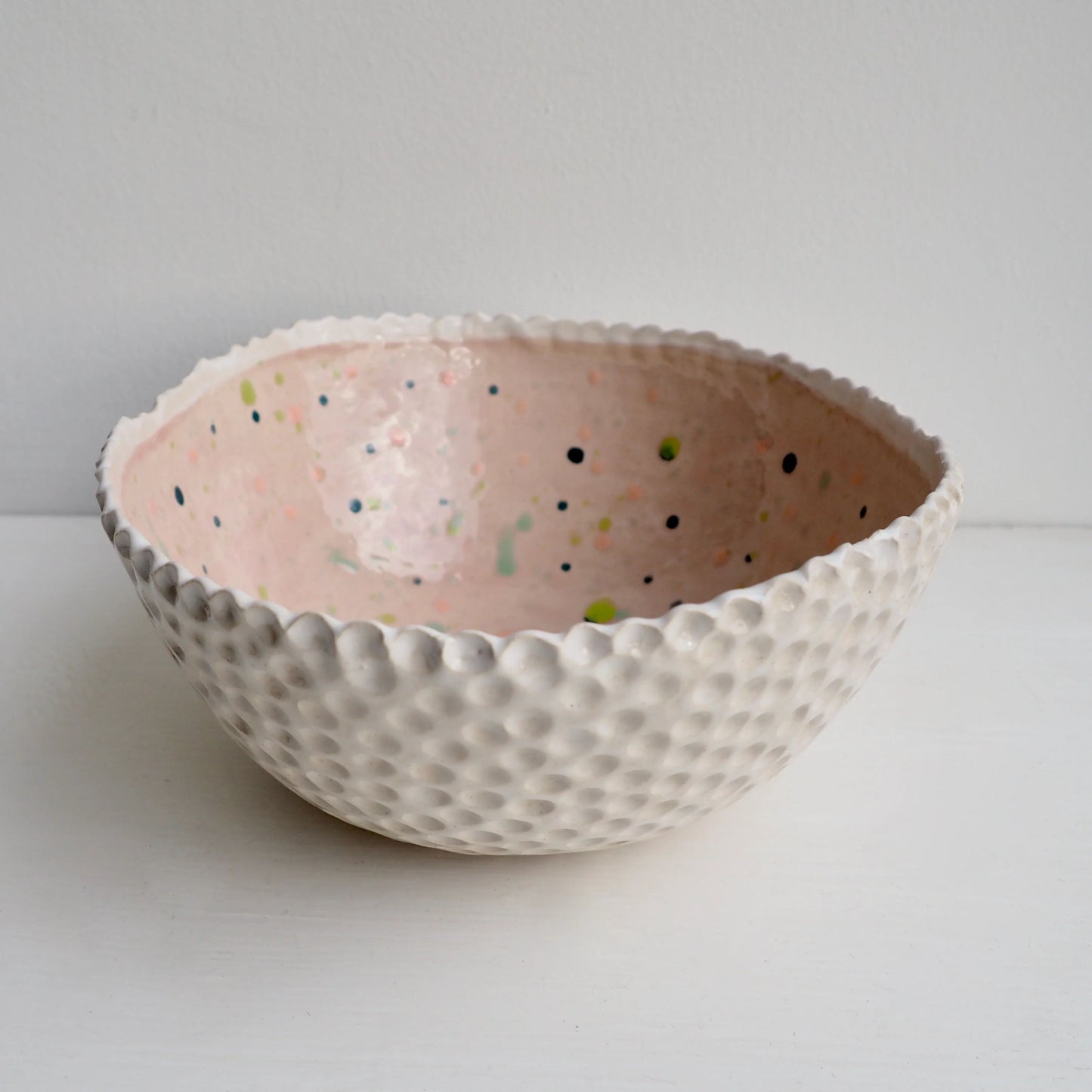 Handmade Pastel Pink Circle Texture Ceramic Fruit Bowl