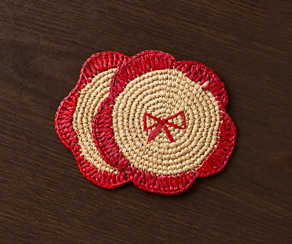 Handwoven Raffia Fringe Coaster Set