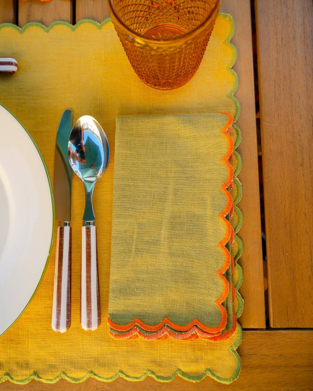 Aurora Napkin, Green with Orange