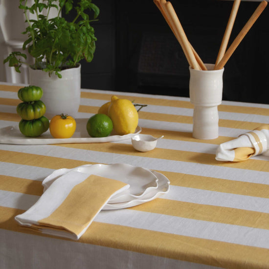 Yellow Wide Striped Linen Napkin: 4 Set