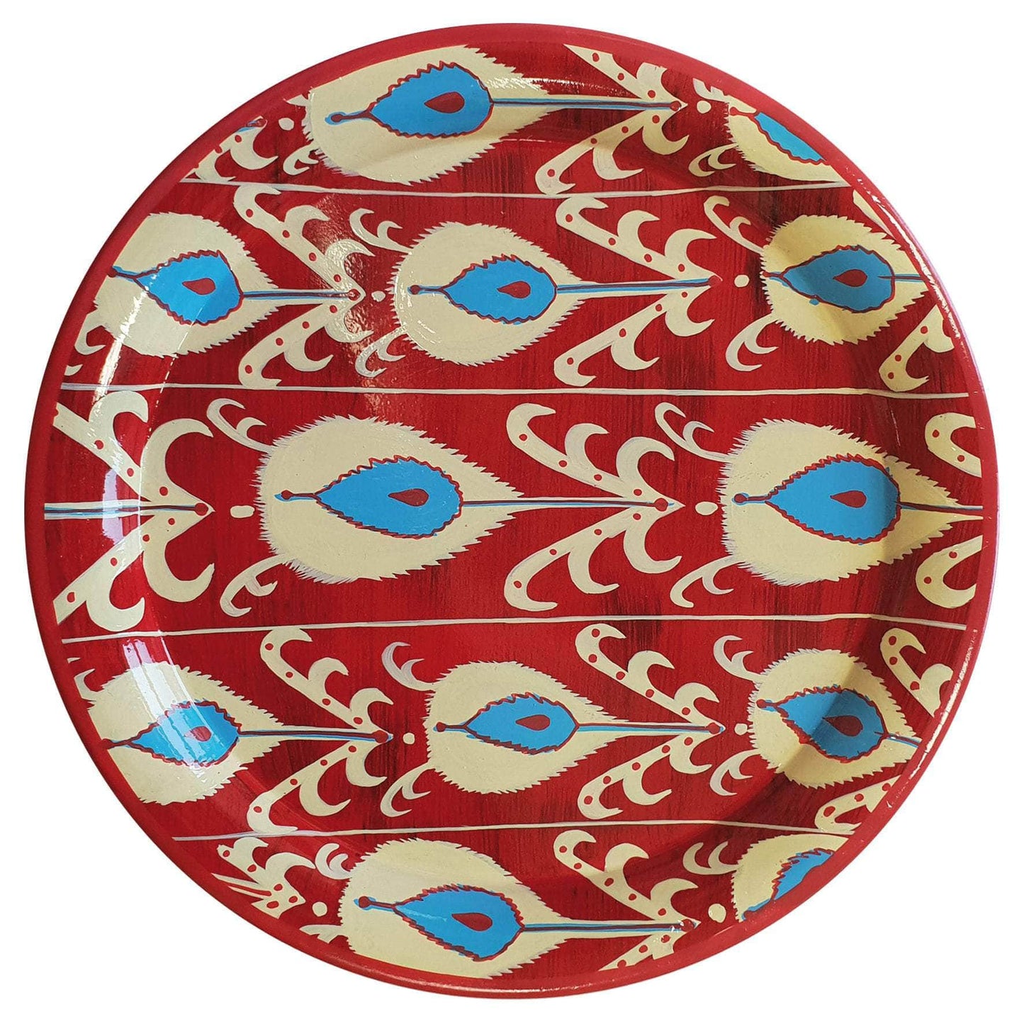 Ikat Handpainted Iron Tray - Red/Light Blue