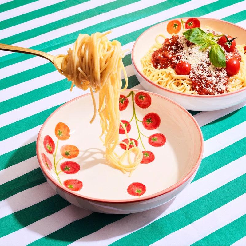 Hand-painted Tomato Pasta Bowls (Set of 2)