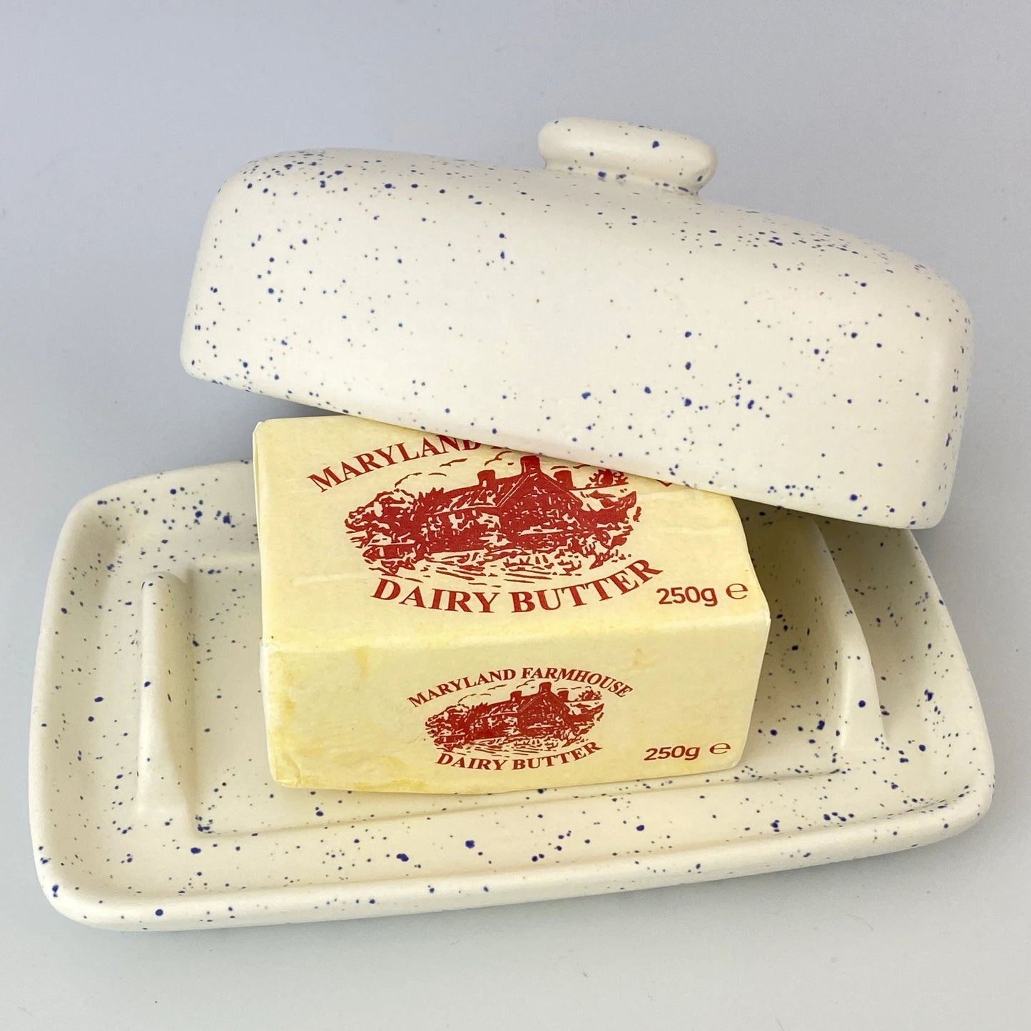 Butter Dish Light Speckled Blue Glaze