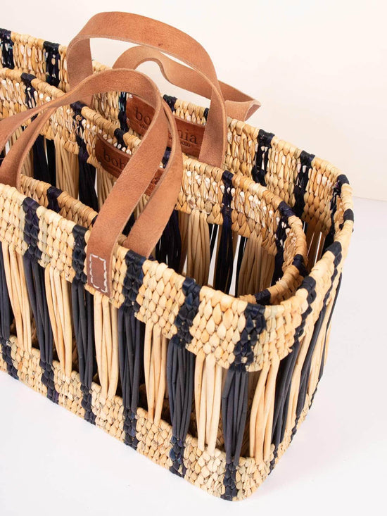 Decorative Reed Basket - Indigo Stripe