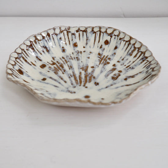 Handmade Pottery White and Brown Shell Dish