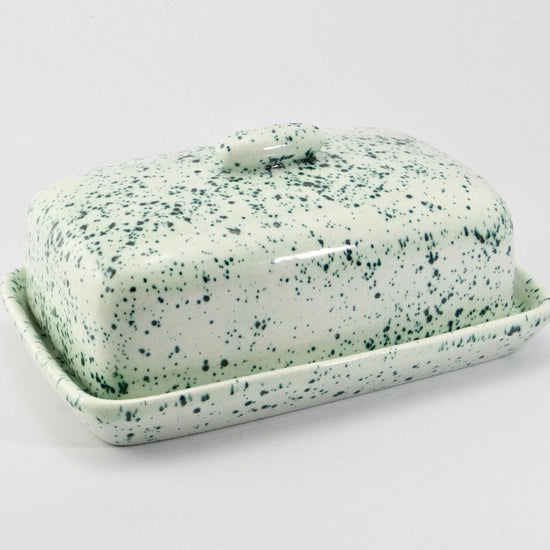 Butter Dish, Speckled Green Glaze