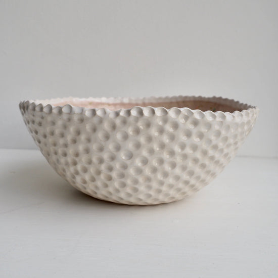 Handmade Pastel Pink Circle Texture Ceramic Fruit Bowl