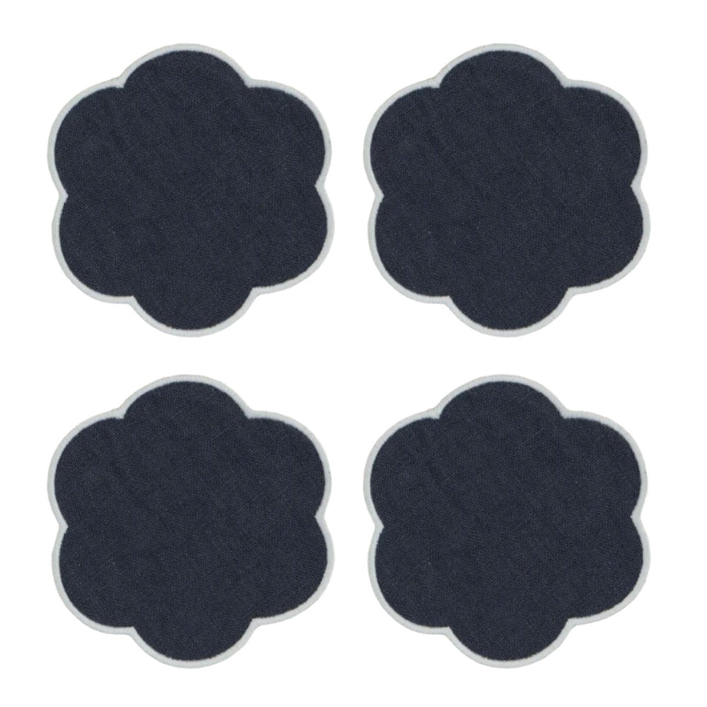 The Slate Blue and White Linen Scalloped Coasters (Set of 4)