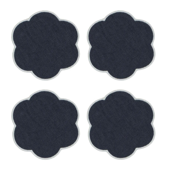 The Slate Blue and White Linen Scalloped Coasters (Set of 4)