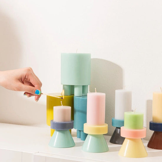 Stack Candle Tall - Floss Pink / Pale Yellow / Mint