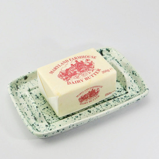 Butter Dish, Speckled Green Glaze