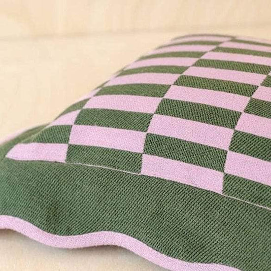 Olive Checkerboard Cotton Cushion Cover