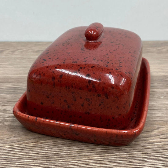 Butter Dish with Lid Speckled Red Glaze