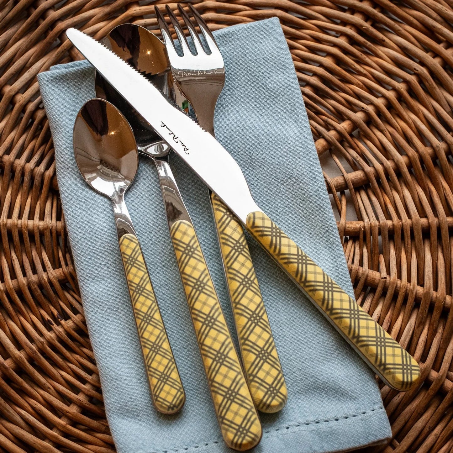 Tartan Cutlery, 4 Piece Set, Yellow