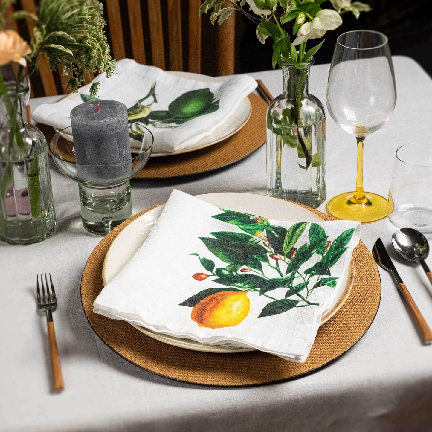 Linen Napkins CITRUSES Set of 6 White