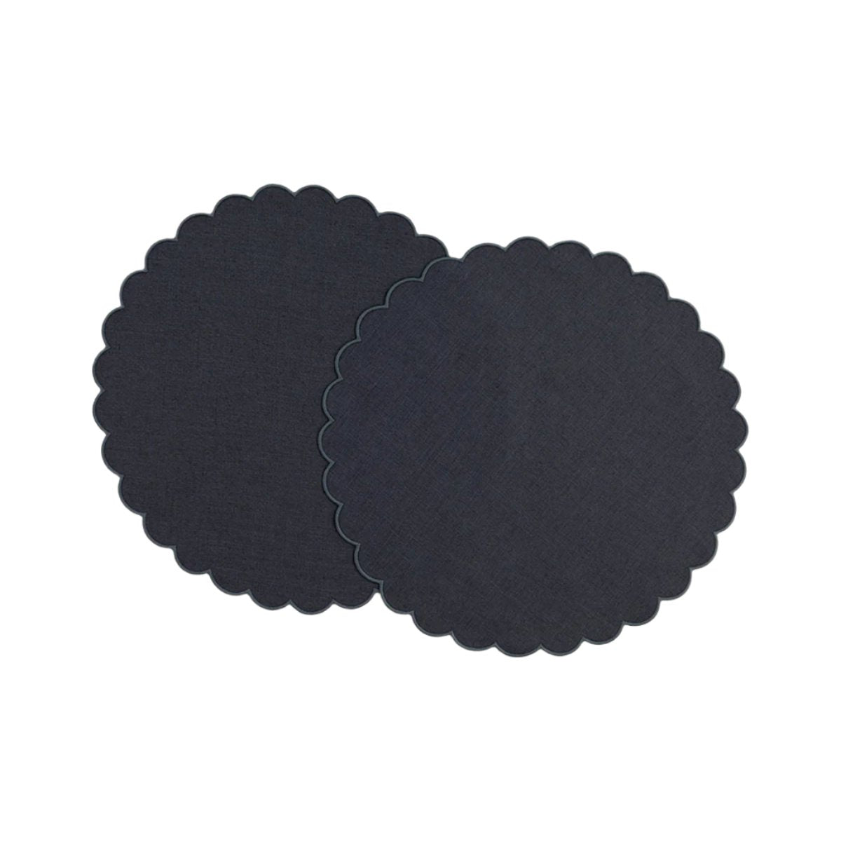 The Slate Blue Linen Scalloped Round Placemats (Set of 2)