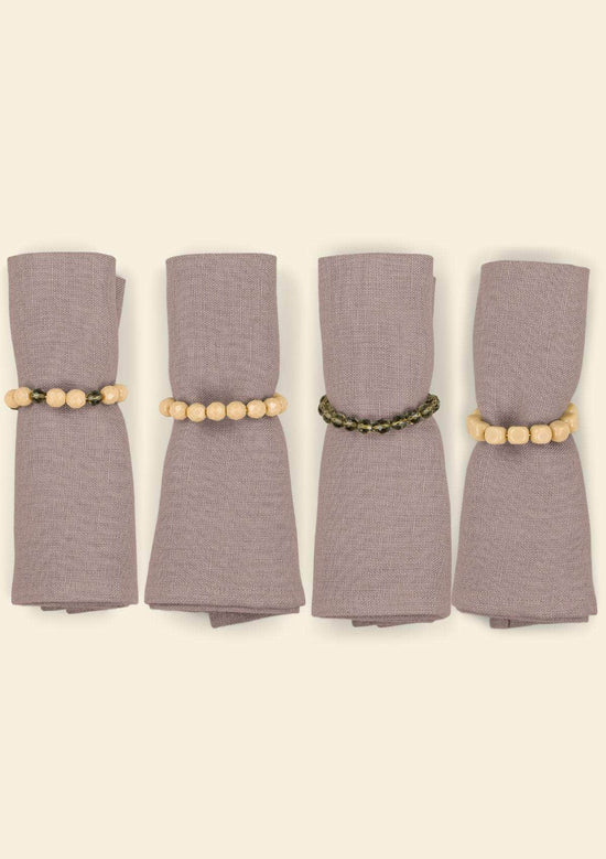 The Grey green & Ivory Beaded Napkin Rings (Set of 4)