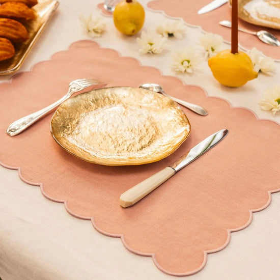 The Blushed Pink Linen Scalloped Rectangular Placemats (Set of 2)