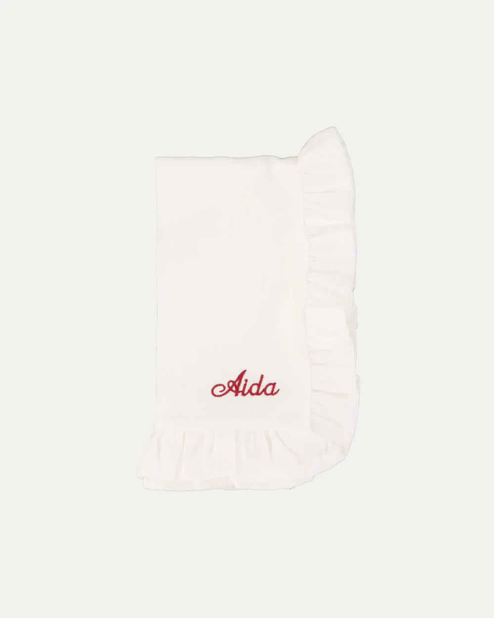 Personalised White Ruffle Linen Napkin