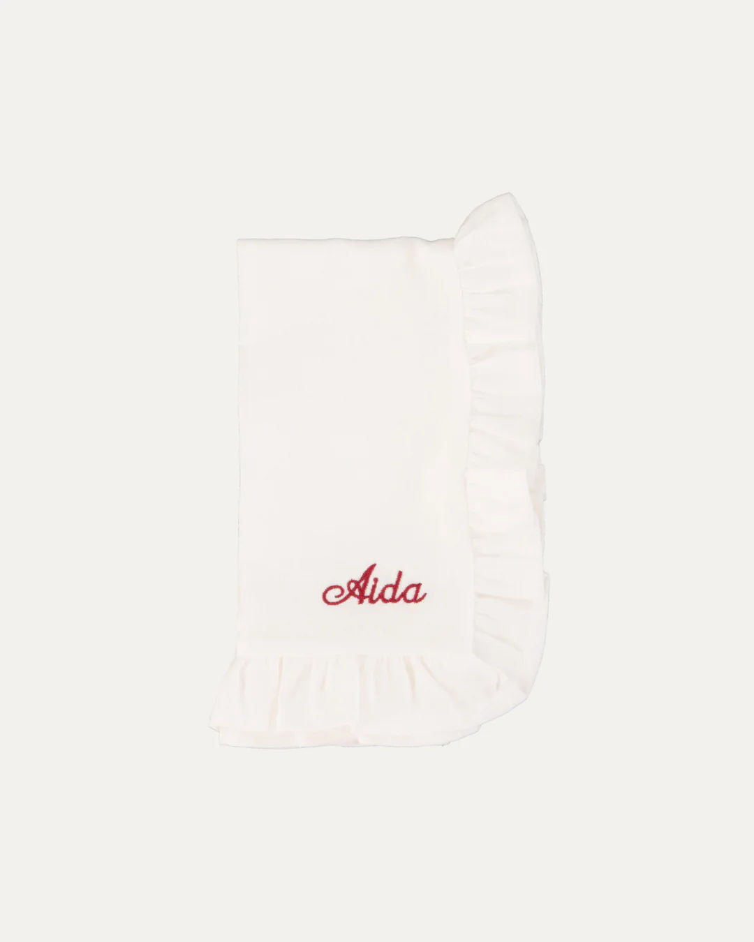 Personalised White Ruffle Linen Napkin