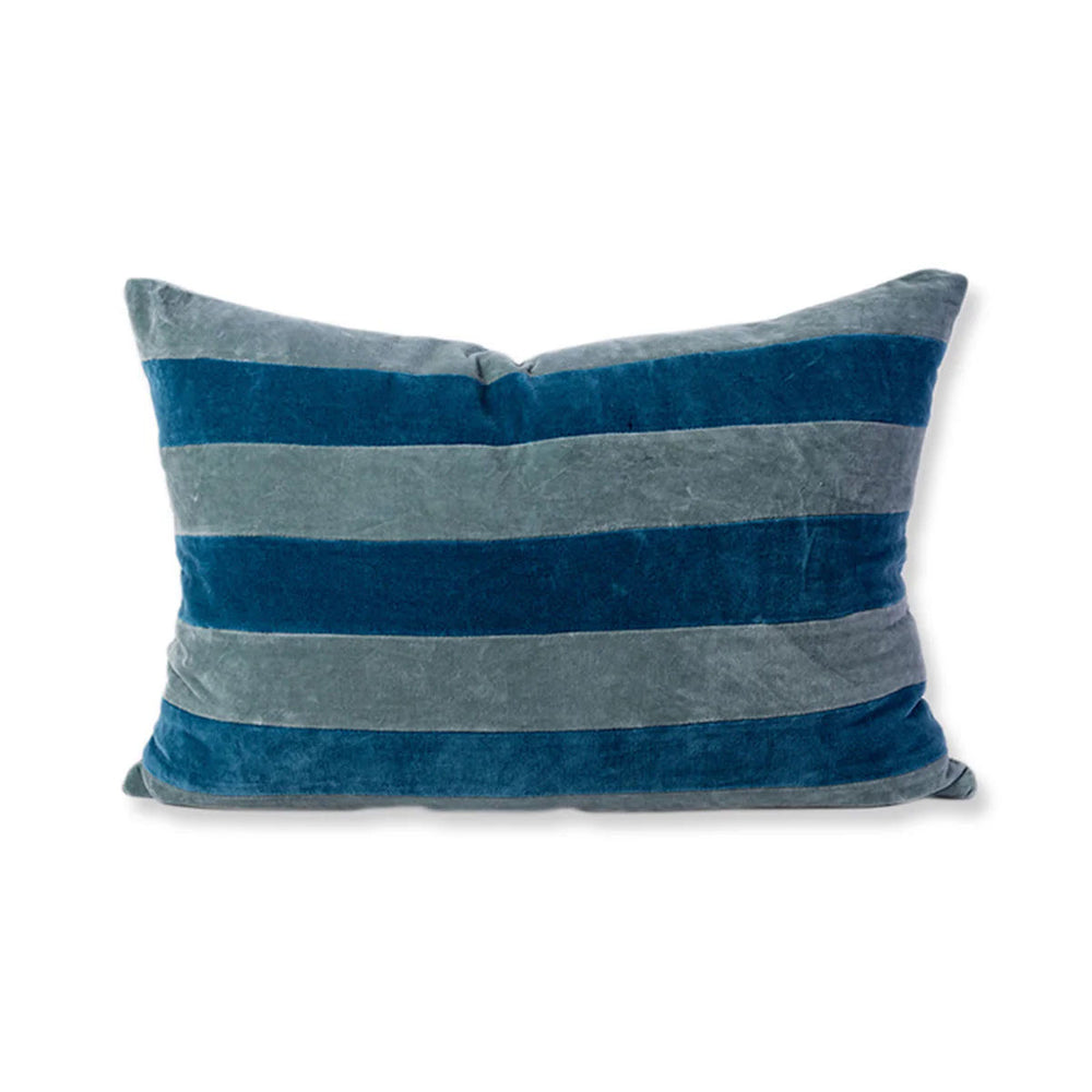 Striped Velvet Lumbar Pillow - Aqua + Peacock