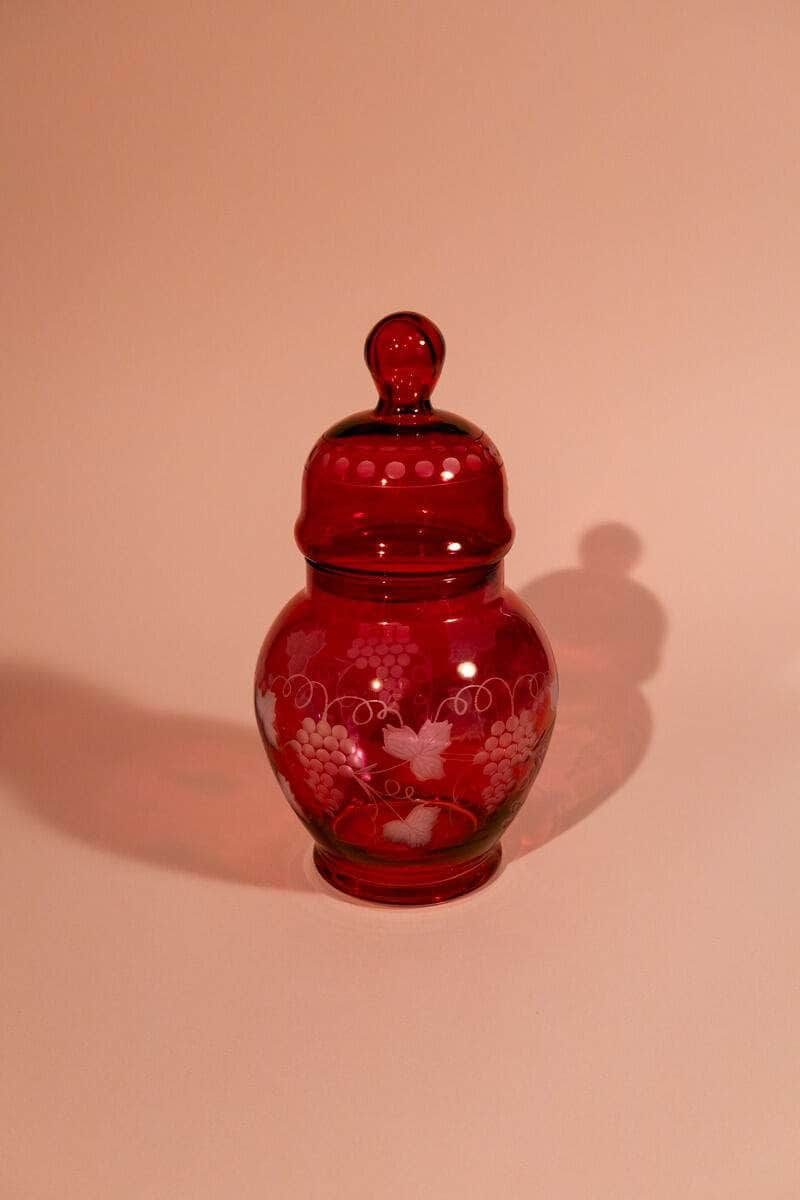 Vintage Pink Jar with Vine Pattern